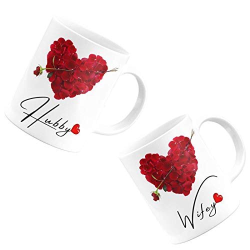 GLAMOUROUI Ceramic Coffee Mug || for Hubby Wifey Couple || Valentine Day Special 350 ml || Set of 2