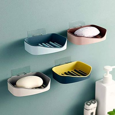 Valashiv Polyvinyl Chloride Plastic Soap Box Holder for Bathroom Self Adhesive with Stickers (13 x 10 x 3.5 cm, Random Colour, 5)