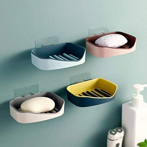 Valashiv Polyvinyl Chloride Plastic Soap Box Holder for Bathroom Self Adhesive with Stickers (13 x 10 x 3.5 cm, Random Colour, 5)