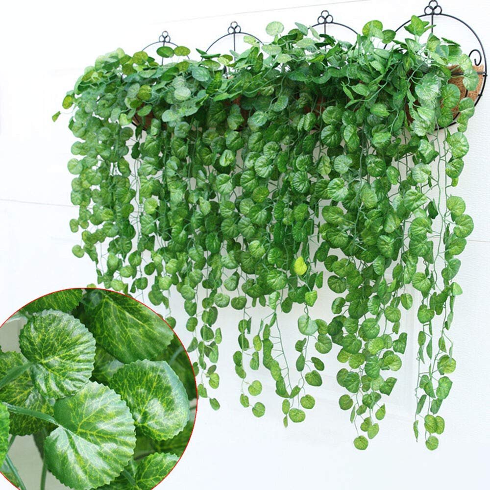 VIMIFORYOU Artificial Ivy Garlands Round Leafs Creepers (6 Strings) Silk Greenery Hanging Vines Garlands Creeper Leaves for Decoration (6 Strings, 6 Foot Each, 30 Leaves in Each Creeper).