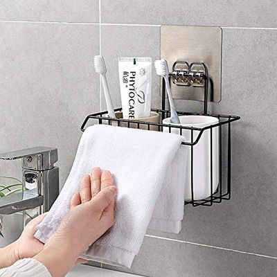 Zinley New Stainless Steel Wall Hanging Bathroom Shower Caddy Basket Shelf for Bathroom Sink Sponge Holder, Shampoo, Conditioner, Liquid and Toothbrush Holder with Kitchen Towel Rack Stand