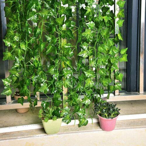 Deehome Artificial Ivy Garlands Maple Plants Leafs Creepers (6 Strings) Silk Greenery Hanging Vines Garlands Creeper Leaves for Decoration (6 Strings, 6 Foot Each).
