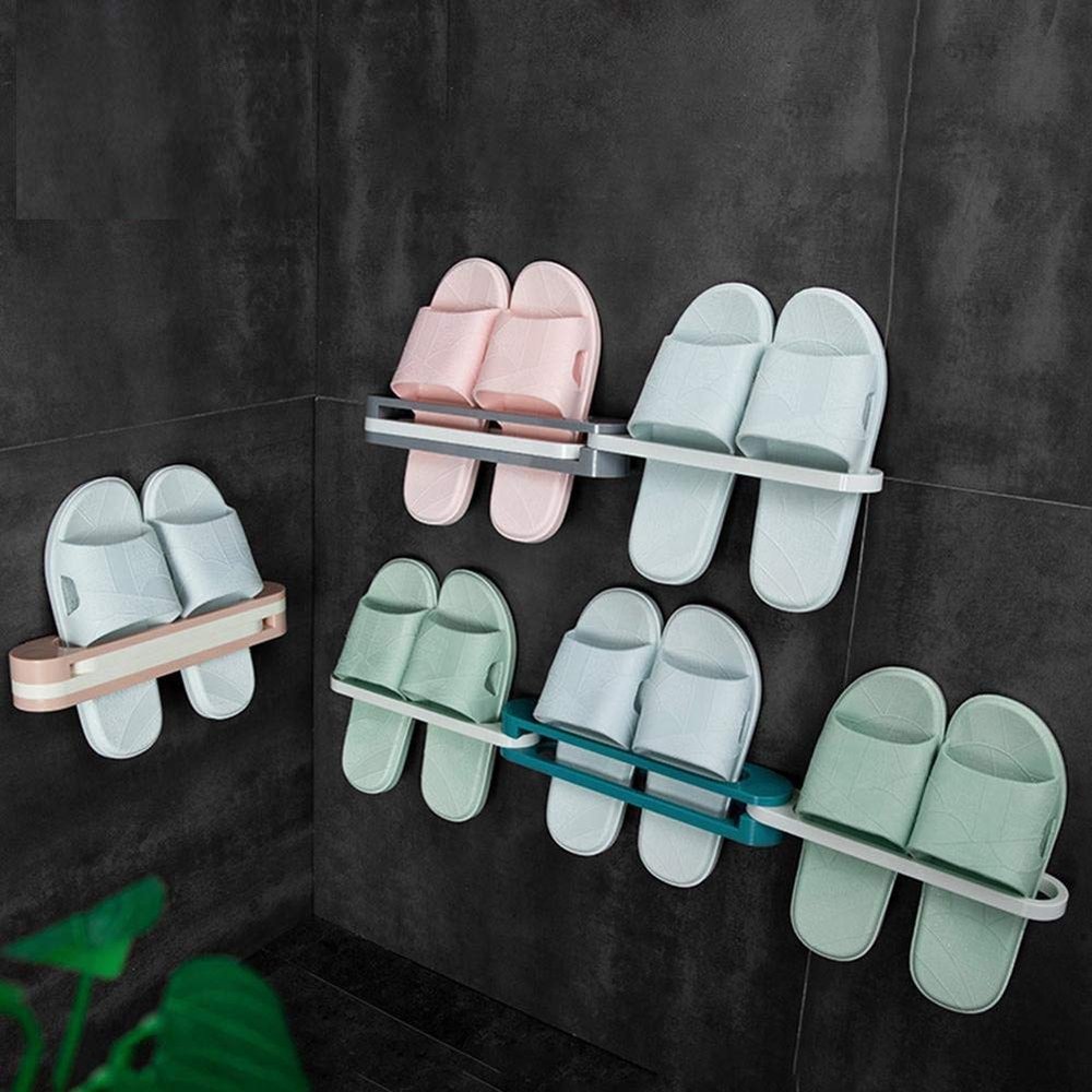 FERRON Wall Mounted Collapsible Shoe Organizer Bathroom Slippers And Shoes Hanger Folding Self Adhesive Storage Towel Racks (Multicolor) - 1 Pcs
