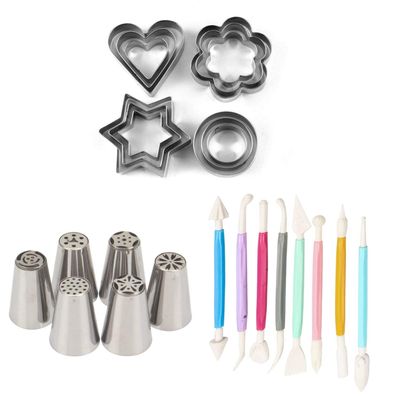 Klassic Combo Cake Decoration Set/12 Piece Cookie Cutter Set, 8 Piece Fondant Decorating Tools with 6 Pieces of Steel Embrossiers (Multicolor), Assorted, Medium