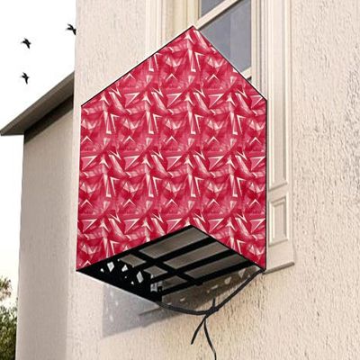 The Furnishing Tree Window AC Cover for 1 Ton Capacity PVC Waterproof and Dustproof Frieze Pattern Red