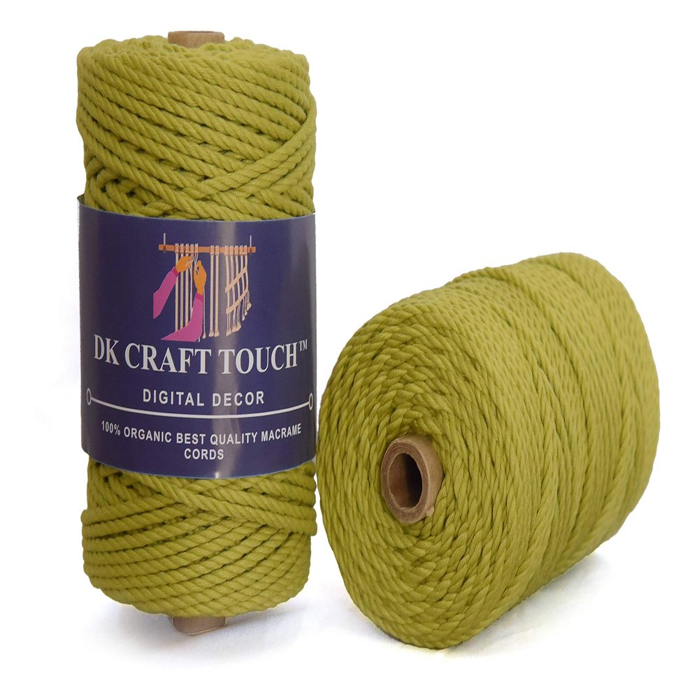 DK Craft Touch 4mm Macrame Cotton Cord,Threads/Rope for Craft Work,Plant Hanger Ropes 3 ply (Safia Green, 4mm (100 metre Length Cord))
