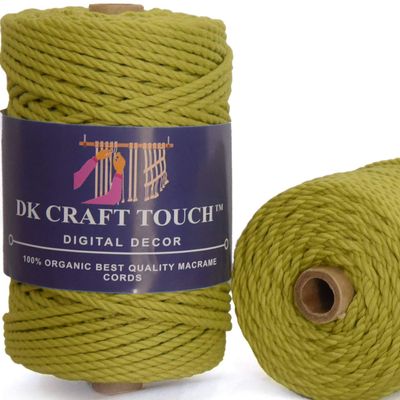 DK Craft Touch Safia Green Color Twisted Macrame Cotton Cord/Thread for Craft Work,Plant Hanger Ropes 3 ply (4mm Thickness, 100 metre Spool)