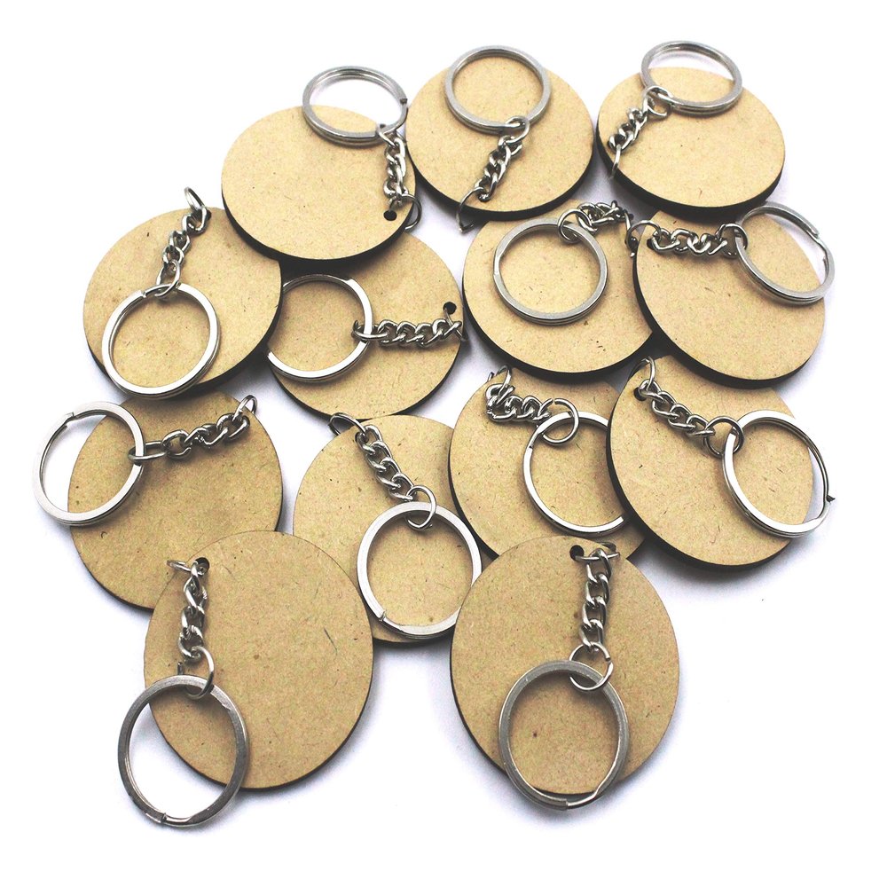 Vertical Root Inc Pack of 20 Circle Round Shaped (2 Inch Diameter | 3.2 mm Thick) MDF(Wood) Key Chains Sheet Craft Plain for Painting Wooden Craft - Decoupage MDF Plains, Resin Art Work & Decoration