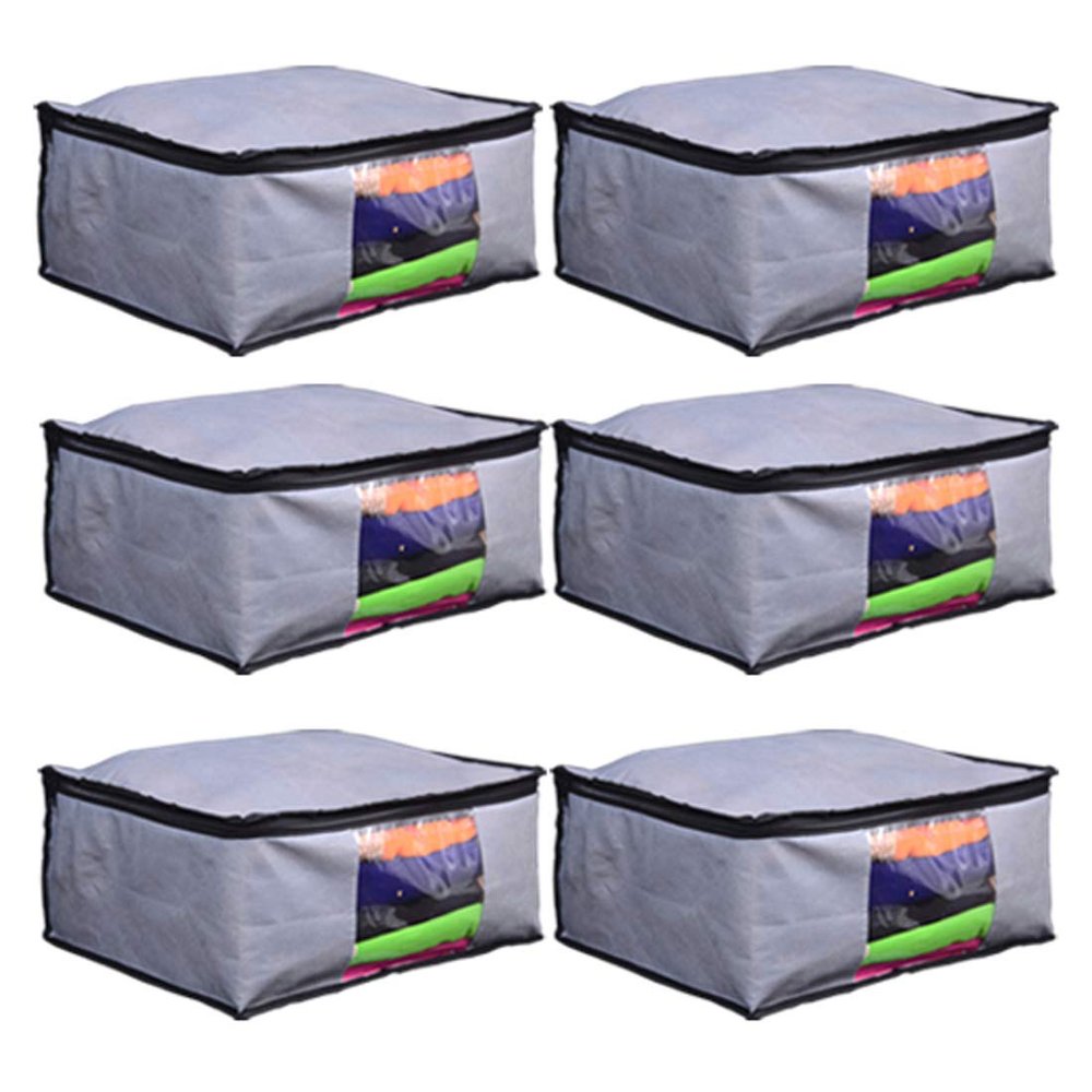 Presents Non Woven Saree Cover Storage Bags for Clothes Combo Offer Saree Organizer for Wardrobe/Organizers for Clothes/Organizers for Wardrobe Grey (Set of 6)