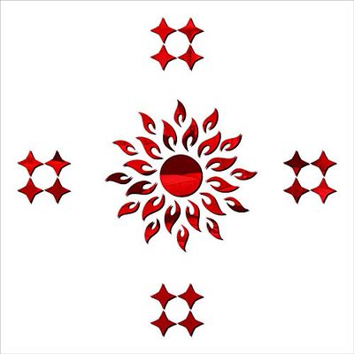 KC Dcor Decorative Sun Design Dcor Home Beautiful with Star Red Acrylic Mirror Wall Sticker (Mirror Red Colour Self Adhesive)