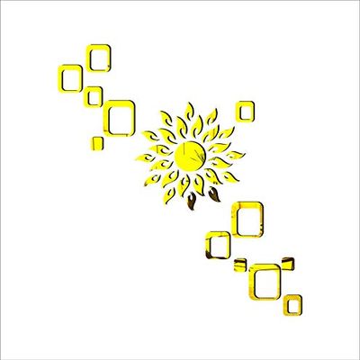KC Dcor Beautiful Decoartive Sun Design Mirror Red Colour Acrylic Design Wall Sticker for Home Decoration (Mirror Gold Colour Self Adhesive)
