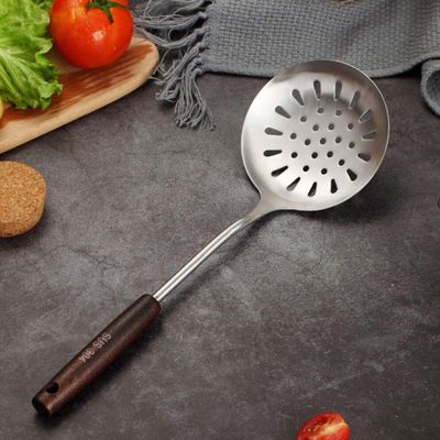 pepplo Stainless Steel Slotted Serving Spoon, Professional Skimmers Spoon with Wooden Handle, Large Kitchen Utensil Cooking Strainer Ladle for Daily Use, 15 Inches