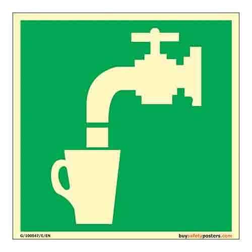 buysafetyposters.com - Drinking Water Glow Sign - Glow In Dark Eco Vinyl Sticker - (300 mm X 300 mm, Multicolor)