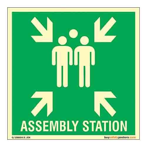 buysafetyposters.com - Assembly Station Glow Sign - Glow In Dark Eco Vinyl Sticker - (300 mm X 300 mm, Multicolor)