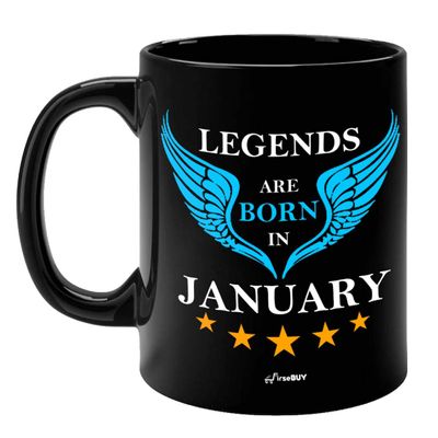 FirseBUY Funny Legends are Born in January Printed Ceramic Coffee Mug Gift for Men, 325ml (Black)