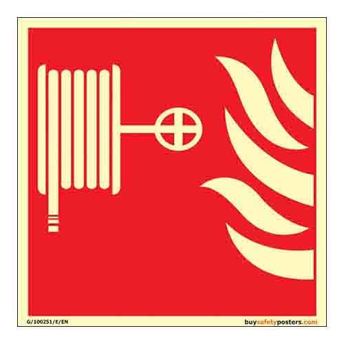 buysafetyposters.com - Fire Hose Reel Glow Sign - Glow In Dark Eco Vinyl Sticker - (300 mm X 300 mm, Multicolor)