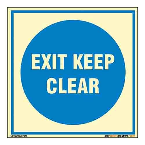 buysafetyposters.com - Keep Exit Clear Glow Sign - Premium Quality Glow In Dark Eco Vinyl Sticker - (300 mm X 300 mm, Multicolor)