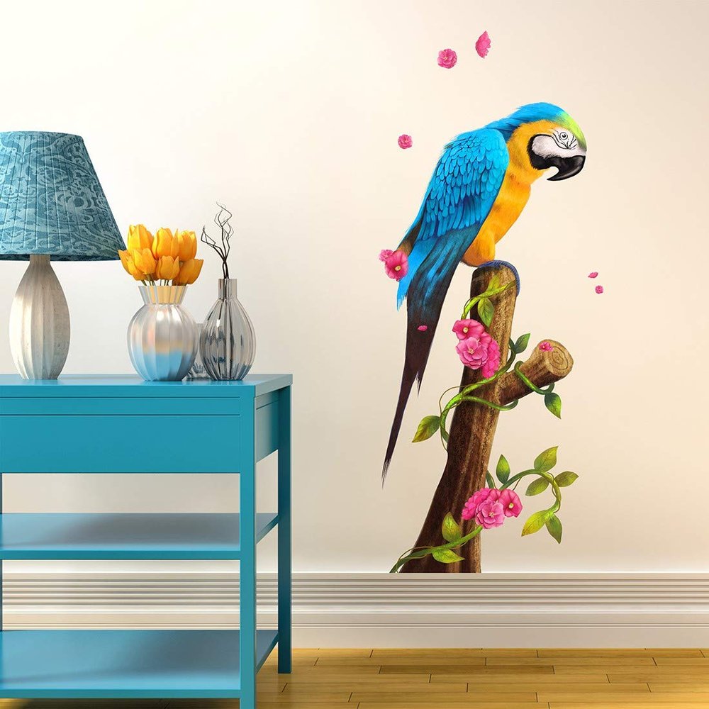Littlebuds Colorfull Parrot Medium Vinyl Wallsticker (100 cm x 40 cm)