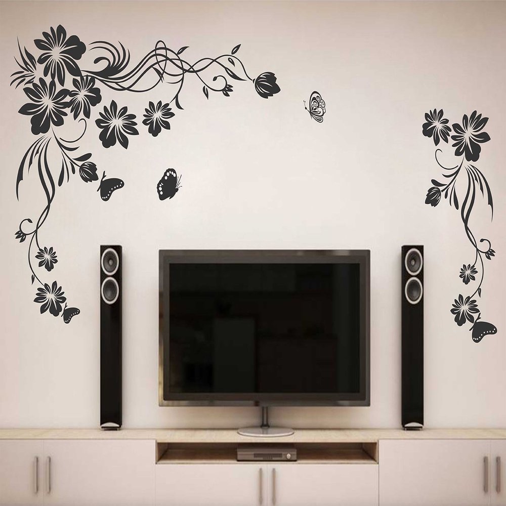 Littlebuds Black Flowers Medium Vinyl Wallsticker(140 cm x 40 cm)