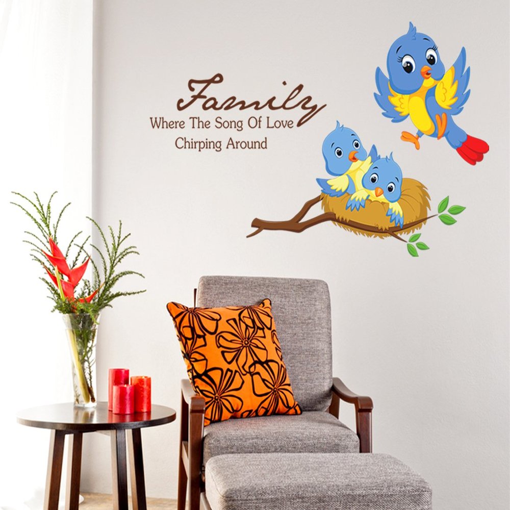 Littlebuds Birds Family Large Vinyl wallsticker(90cmx55cm)