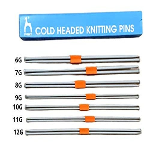 Pony Single Point Round Knob Aluminium Cold Headed Knitting Pins/Knitting Needles (Grey, Size No. 6 to 12, Length 25cm)