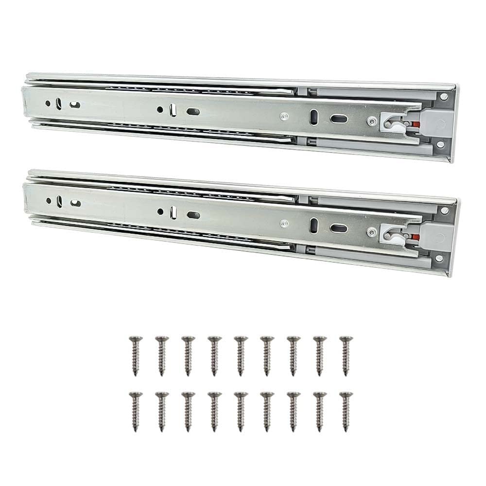 Volo Mild Steel Heavy Duty Telescopic Push to Open Slide/Drawer Slides Ball Bearing 3-Fold Full Extension Side Mount Rail Runners - 14 inches (Silver)