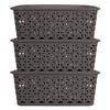 Bel Casa Royal Basket Small (Pack of 3 With lids) Multipurpose Plastic Storage Rectangular Baskets For Cosmetics Stationary Wardrobe Kitchen Washrooom & Livingroom I DARK BROWN view 1