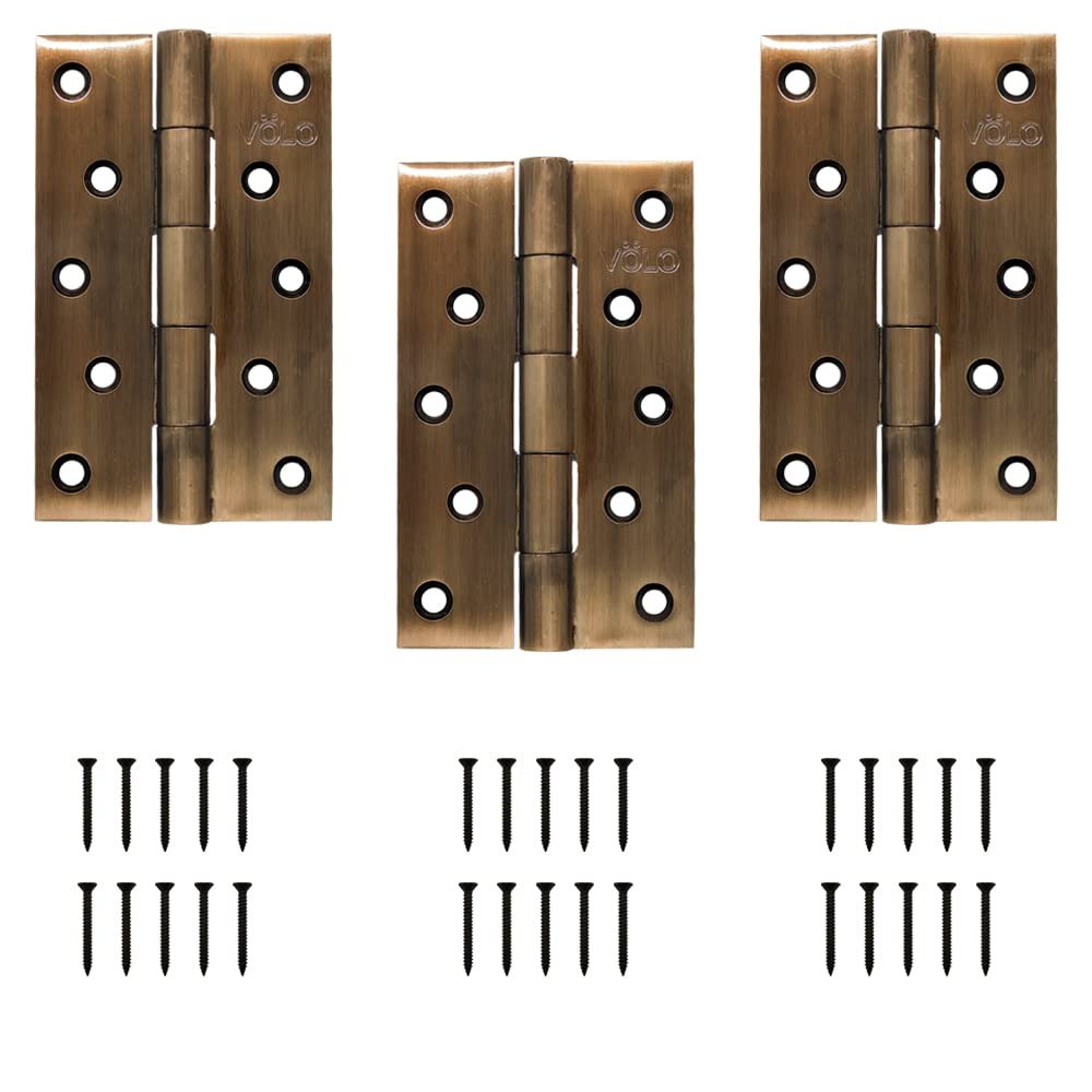 Volo Door Butt Hinges 5 inch / 4 inch x 10 Gauge/3 mm Thickness (Stainless Steel, Antique Finish) (5 Inch (Pack of 3 Pcs))