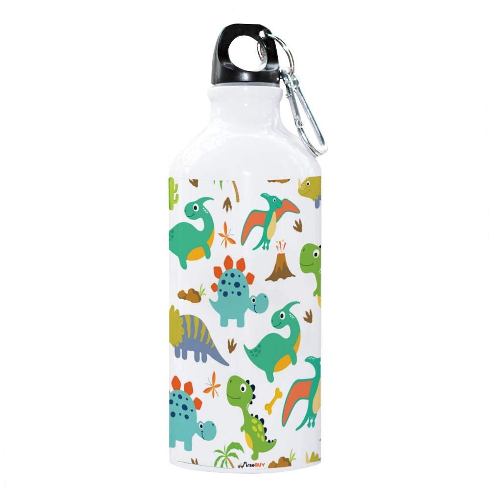 FirseBUY Boys and Girl's Cartoon Dinosaurs Aluminum BPA-Free and Eco-Friendly Water Bottle -White (600 ml , Pack of 1)