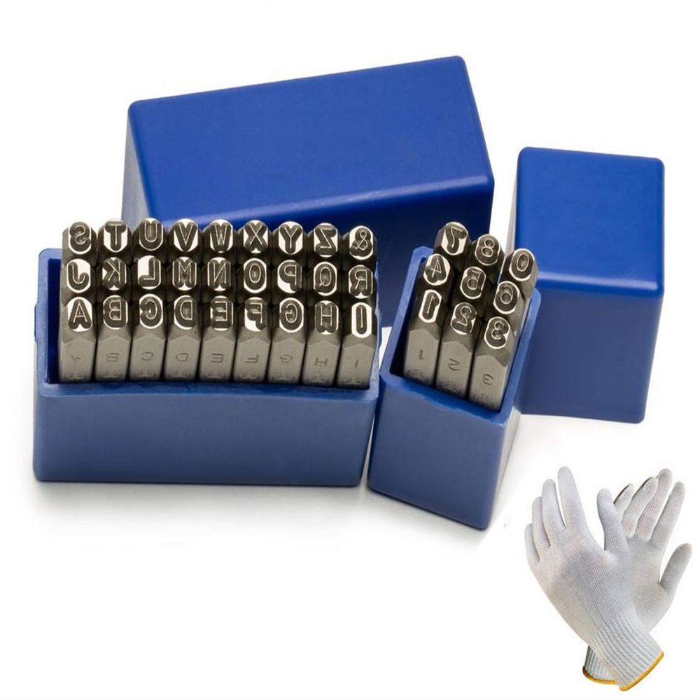 Digital Craft 1/16" (1.5MM) Steel Die Metal Stamping Kit - Number & Letter Alphabet Stamps for DIY Jewelry, Gold, Silver, Leather Logo Stamps, Includes Safety Hand Gloves