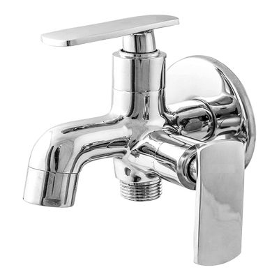 JAGGER JGR55 Bat 2 in 1/2 Way Bib Cock Taps Compatible for Washing Machine, Bathroom, Toilet Hose with Teflon Tape and Wall Flange