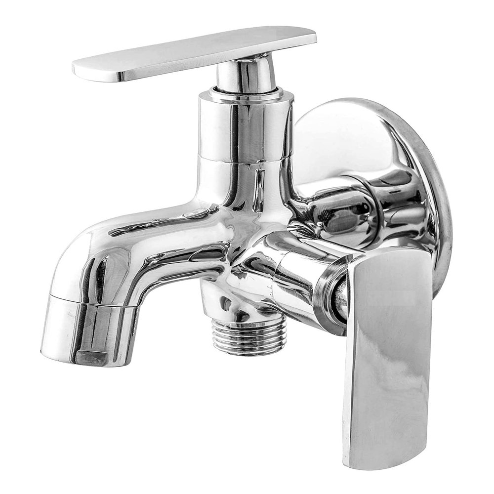 JAGGER JGR55 Bat 2 in 1/2 Way Bib Cock Taps Compatible for Washing Machine, Bathroom, Toilet Hose with Teflon Tape and Wall Flange
