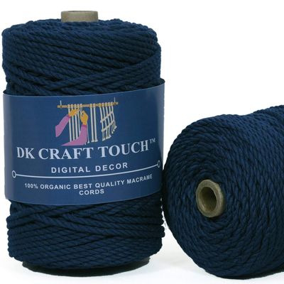 DK Craft Touch Twisted Macrame Pure Cotton Cord for Macrame DIY and Other Projects (Denim Blue, 4 mm 100 metre)