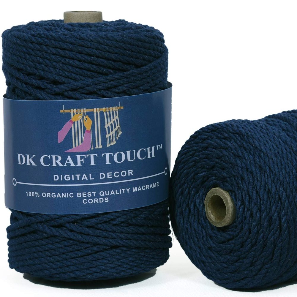 DK Craft Touch Twisted Macrame Pure Cotton Cord for Macrame DIY and Other Projects (Denim Blue, 4 mm 100 metre)
