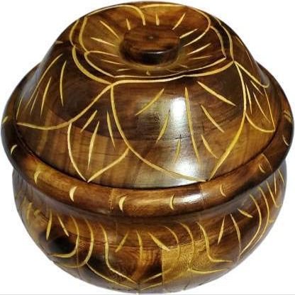 DWH Deluxe Wood Handicrafts Hand Carved Chapati/Puri Box/Paratha Box Casserole with Lid (Brown, 10 x 6 Inch, 1500 ml)