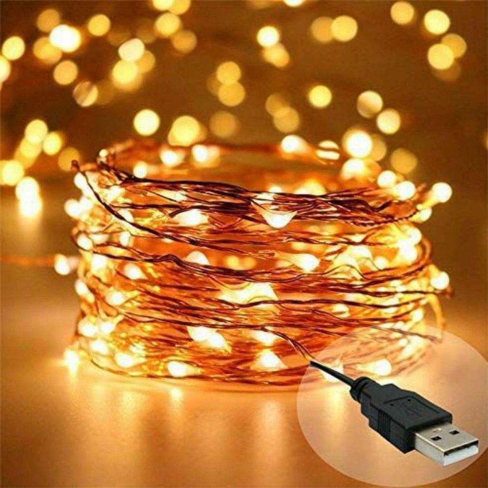 Lexton Decorative Fairy Copper LED String Light | 10 Meter Long, USB Plug-in, Copper Wire | Best for Indoor & Outdoor Decorations, Diwali, Christmas (Pack of 1, Warm White)