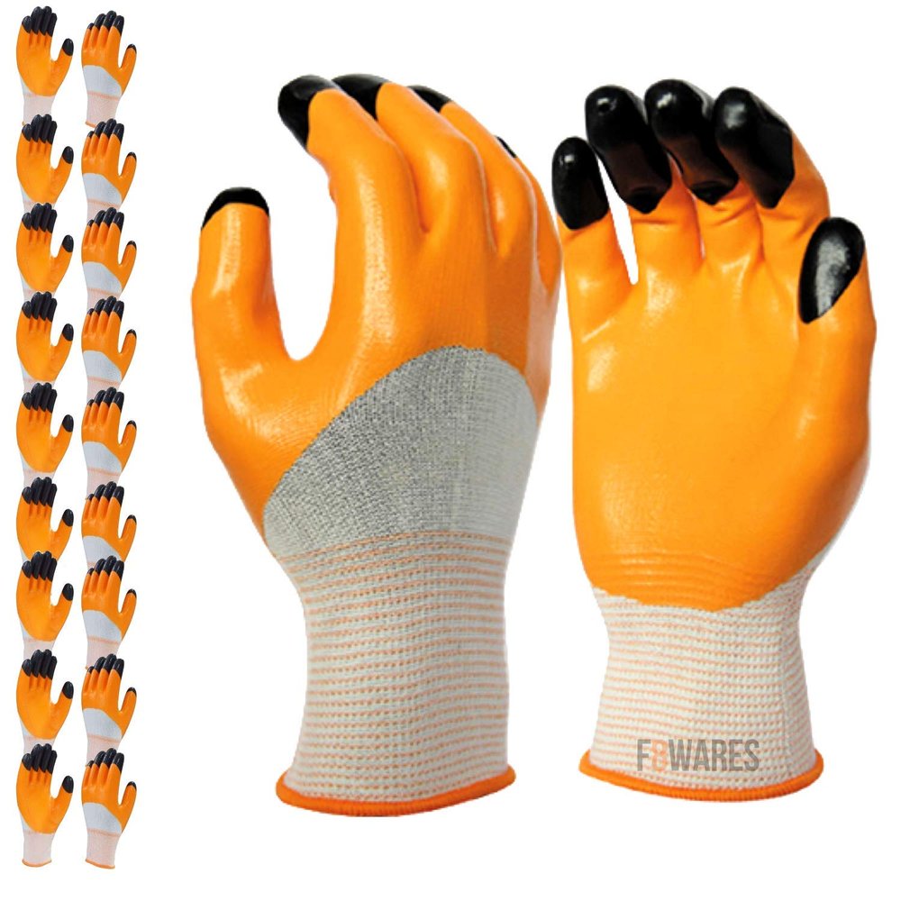 F8WARES Men's/Women's Multipurpose Heavy-Duty Reusable Washable Nitrile Coated Cotton Work Safety Hand Gloves