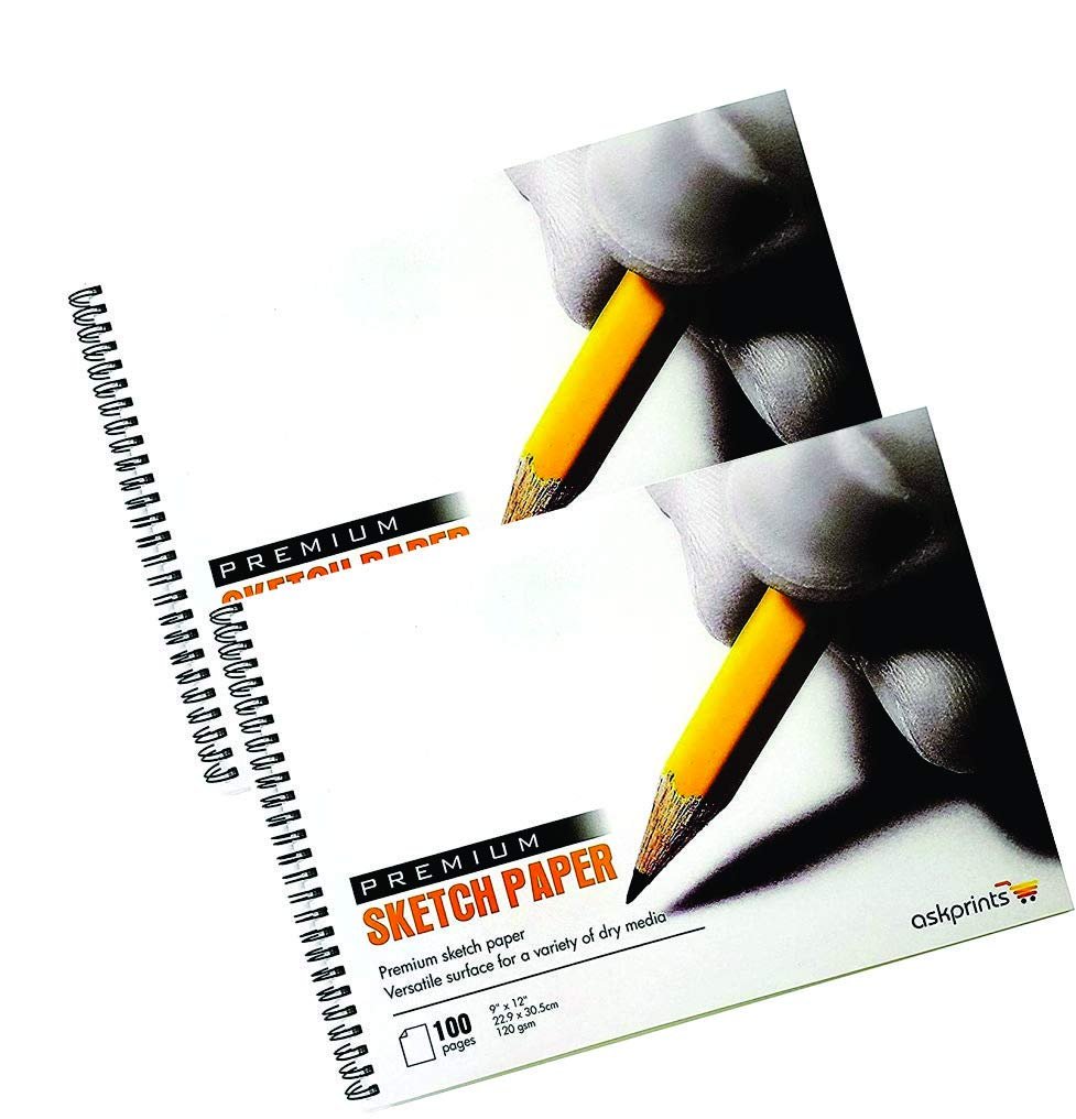 Askprints Artist Sketch Book Wiro Bound 9 x 12 inches 200 Pages Set of 2 (Acid Free) 120 GSM
