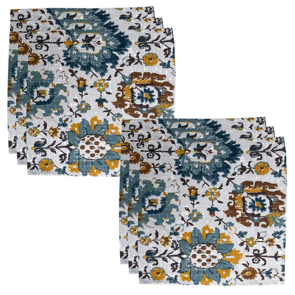 Bilberry Furnishing by Preeti Grover Cotton, Decorative Hand Made Table Napkin Cotton(17 X 17 Inches), Perfect for Gifting and Upgrading Your Home Decor (TBNPK_BLUKLM, Pack of 6)