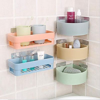 OBIXO ABS Plastic Multipurpose Storage Set of 2 Bathroom Shelves + 3 Corner Triangle Shelves Combo , Multi Color
