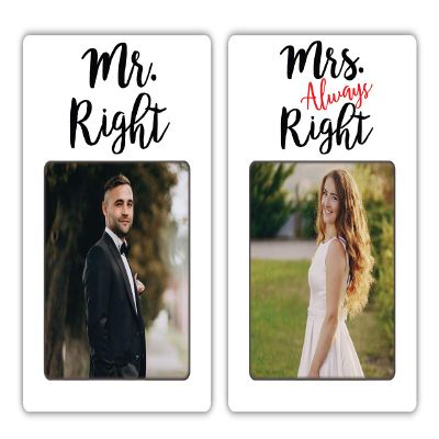 Nourish Photo Frame Fridge Magnets - Mr Right and Mrs Always Right