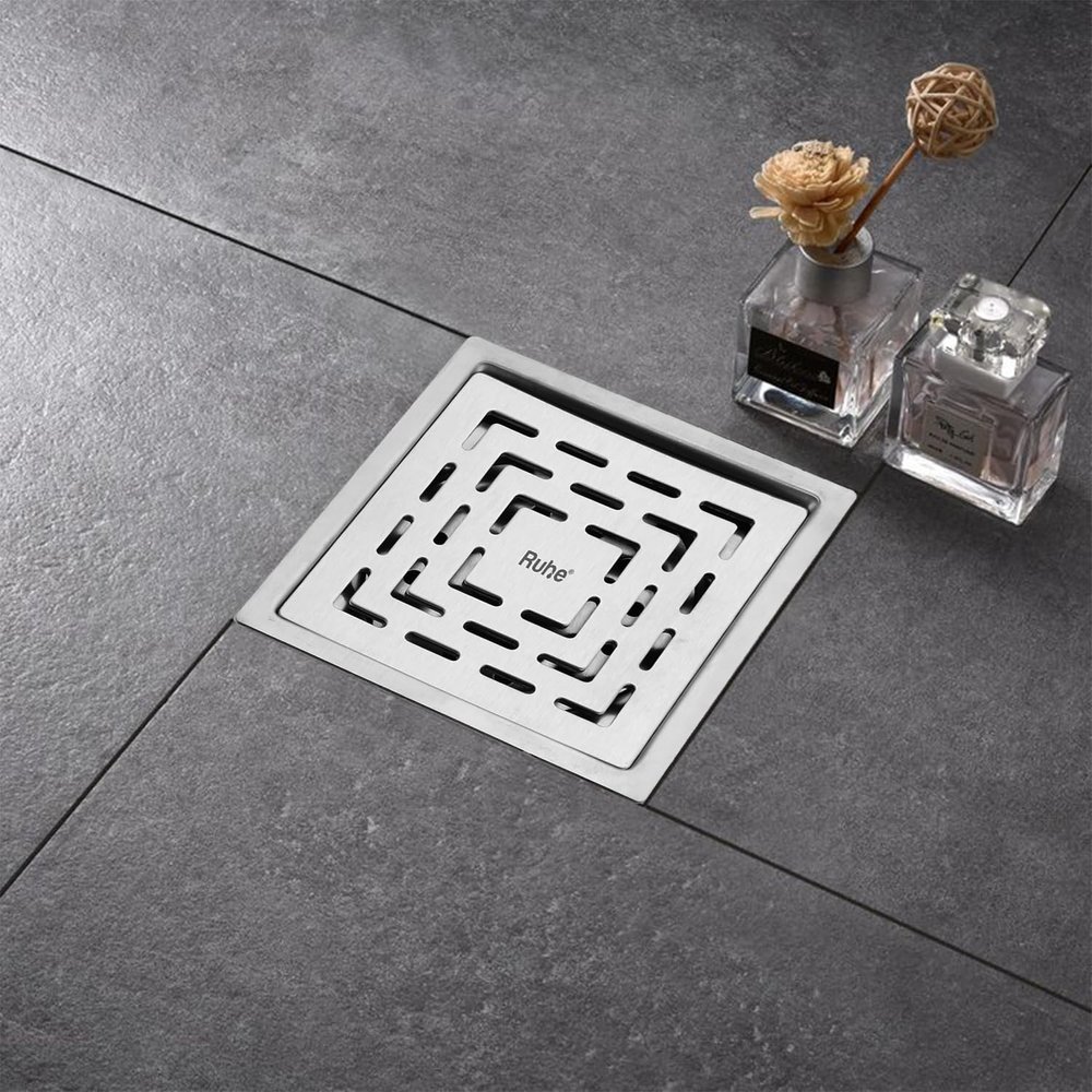 Ruhe Sapphire Square Flat Cut Floor Drain | 304-Grade Stainless Steel Drain Jali with Matte Finish | 6 x 6 inches | Pack of 1