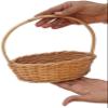HM SERVICES Bamboo Oval Shape Flower Basket with Handle Best for Puja Dining Table and Home Decoration Fruit Basket (Size-7 inch,Small) view 1