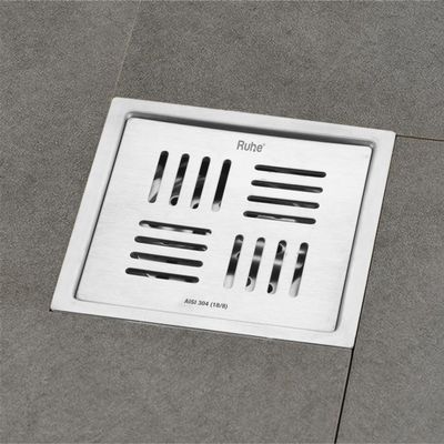 Ruhe Ruby Square Floor Drainer | 304-GradeStainless Steel Floor Drain- Ruby Square Flat Cut (6x6 inches) (Pack of 1)