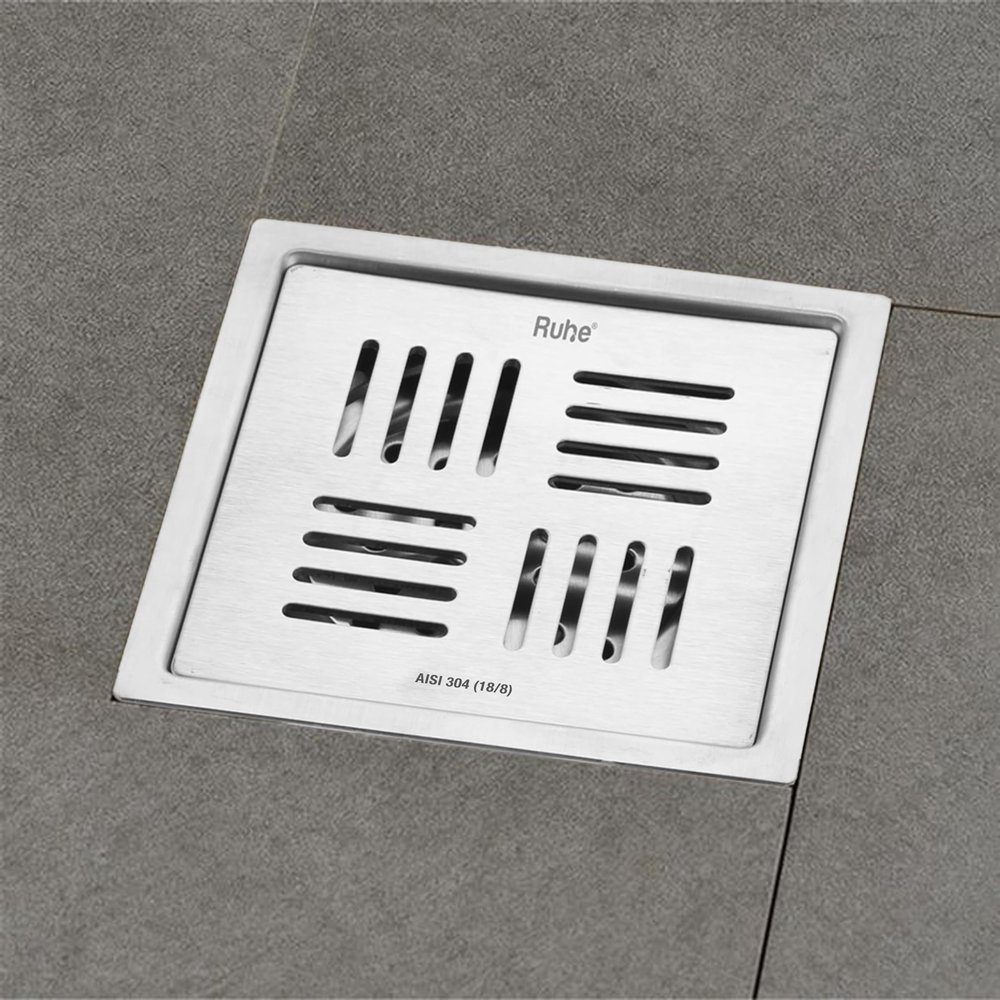 Ruhe Ruby Square Floor Drainer | 304-GradeStainless Steel Floor Drain- Ruby Square Flat Cut (6x6 inches) (Pack of 1)