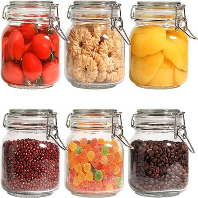 SATVIKAYA Airtight Canister Glass Kitchen Storage Jar Container With Clip Lock For storage Round Jar Masala,Honey Jar,Spice,Food,aachar,Sugar,Bean (Square Shape, 500 ML, Pack Of 2)