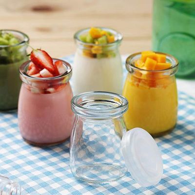 Ravizaa 100ml (6-Pack) Clear Glass Pudding Jars with PE Lids, Glass Containers with Caps for Yogurt, Milk, Jam, Jellies, Honey, Spices Mousse and More