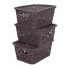 Cutting EDGE Unbreakable Plastic Turkish Baskets with Lid Fruit Vegetable Office Bathroom Stationary Home Rectangular Handle Basket (Set of 3, Brown, Small, Dimension:- 23.5X17X10.1 cm) view 1