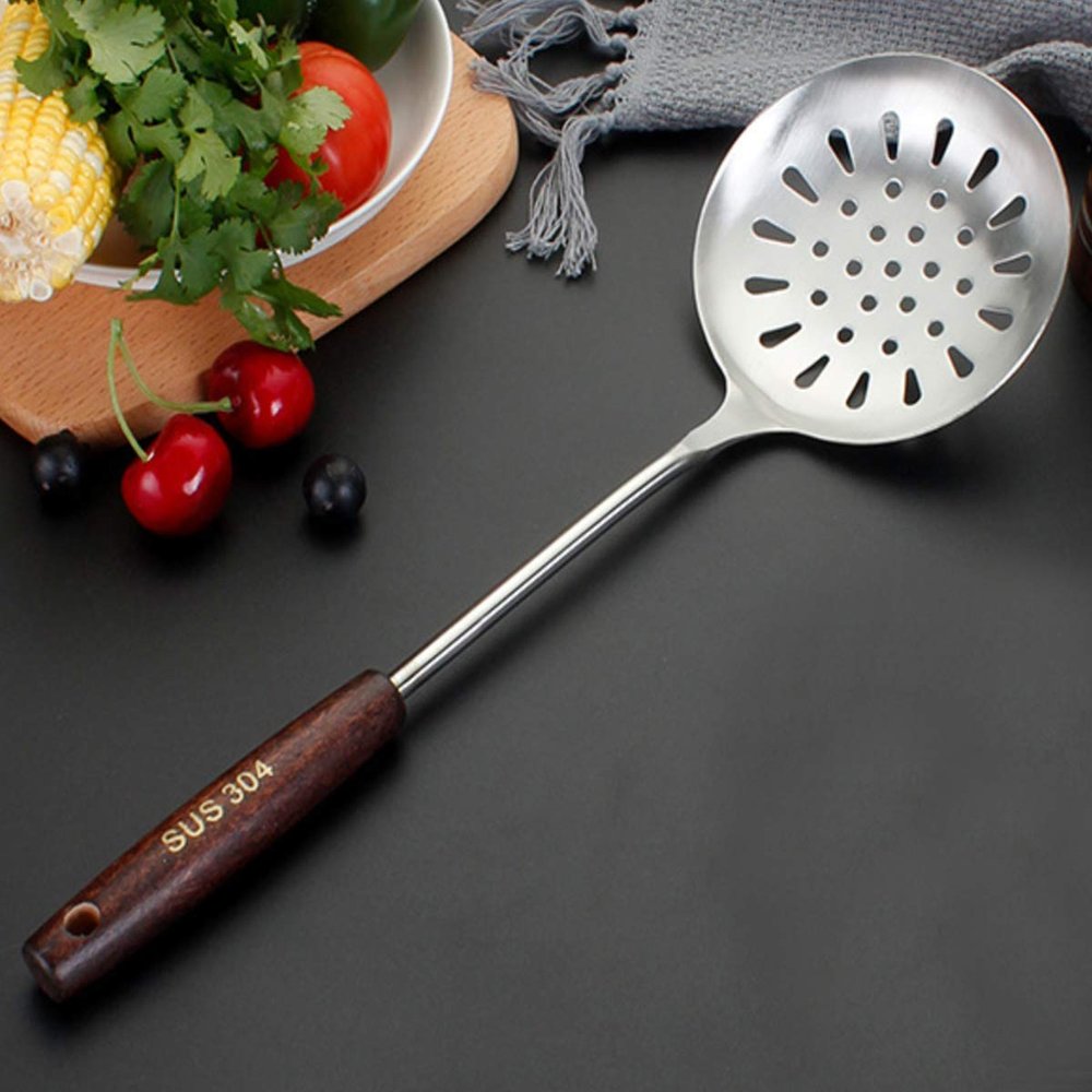 Leeonz Large Slotted Spoon, Stainless Steel Perfect Fry Ladle, Skimmer & Strainer | Multi-Use Slot Spoon Oil | 304 Stainless Steel, Heat Resistance, 38.3 X 11.9 X 3 Centimeters, Silver