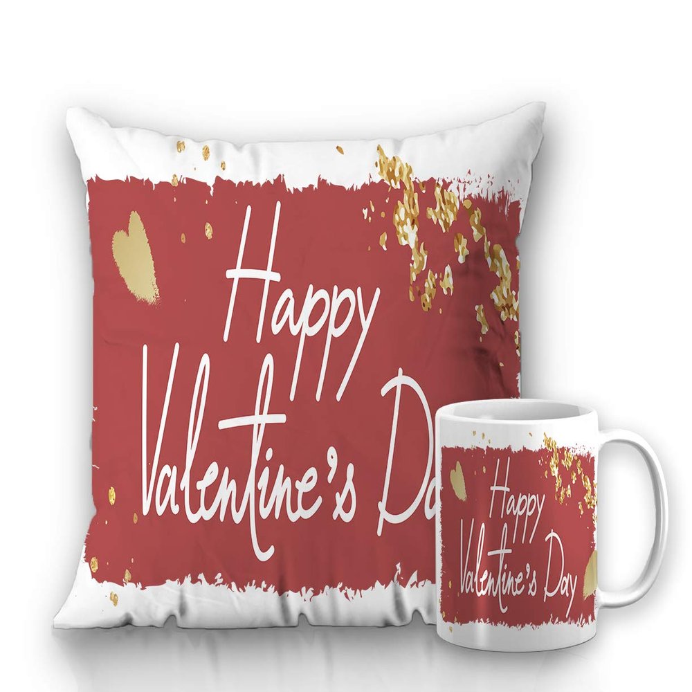DECOR PRODUCTION Valentine Theme Printed Ceramic Coffee Mug 330 ml with Cushion, Valentine Gift for Boyfriend, Husband, Wife, Girlfriend, and Partner(Valentine_mugcushion_pt11_2)